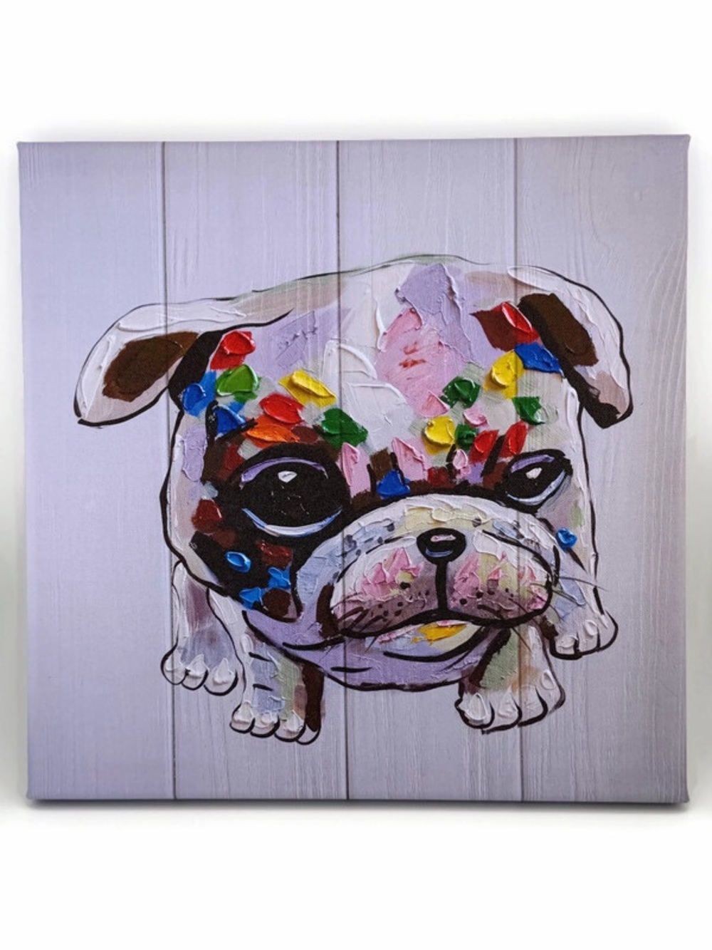 Multicolor White Bulldog Wall Art Canvas